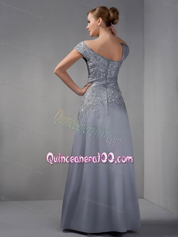 2014 Special Asymmetrical Gray Mother Of The Dress with Appliques