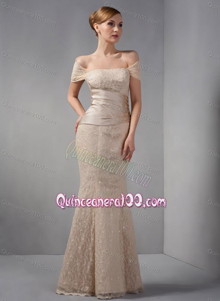 2014 Unique Off The Shoulder Champagne Mother of the Dress with Beading and Lace