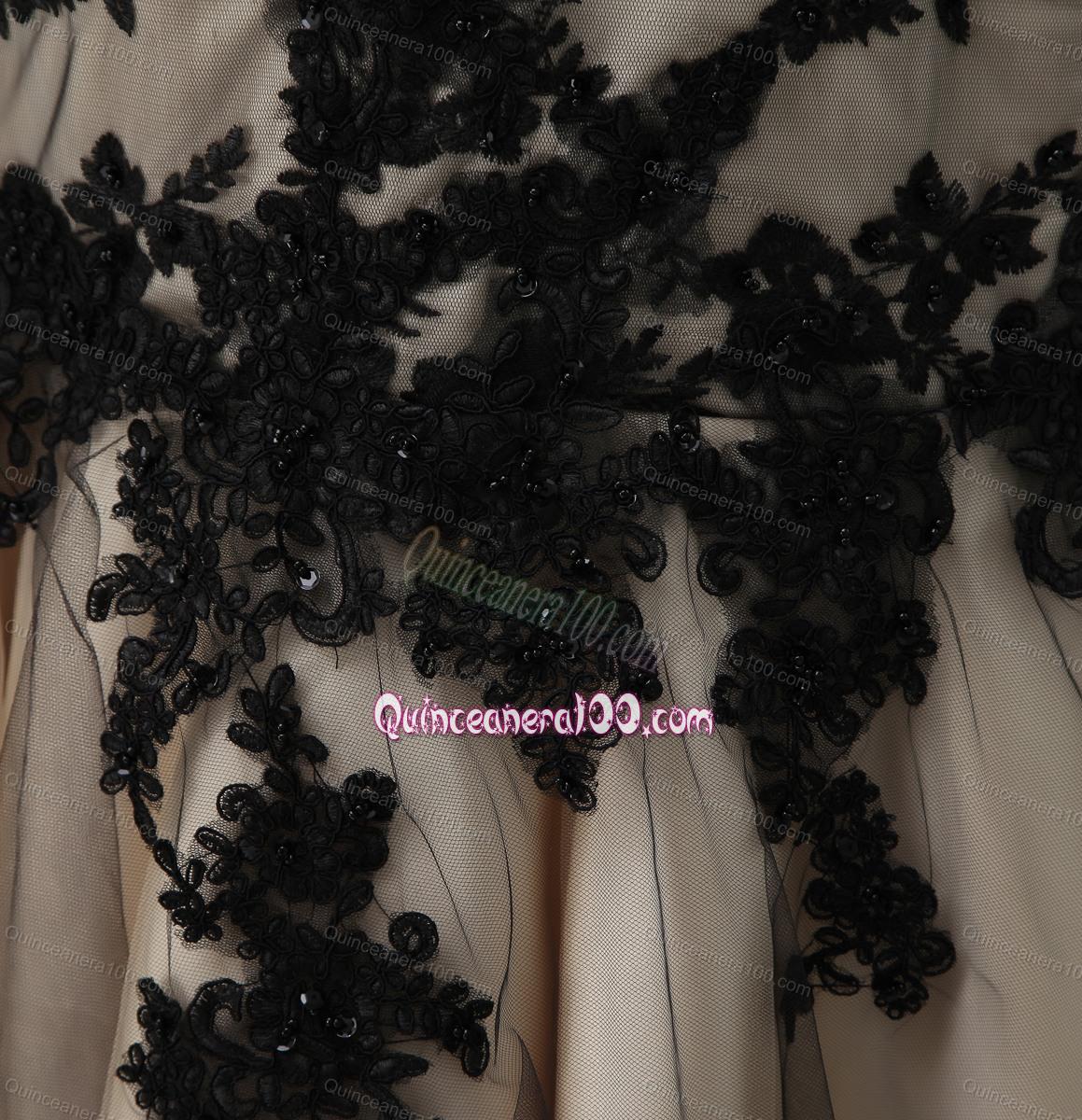 2014 Elegant Black and Champagne Mother of the Dresses with Appliques