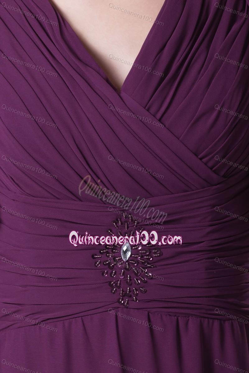 2014 Luxurious Ruching and Beading Mother Of The Dress in Dark Purple