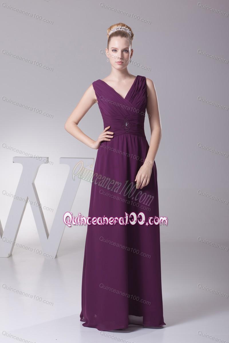 2014 Luxurious Ruching and Beading Mother Of The Dress in Dark Purple