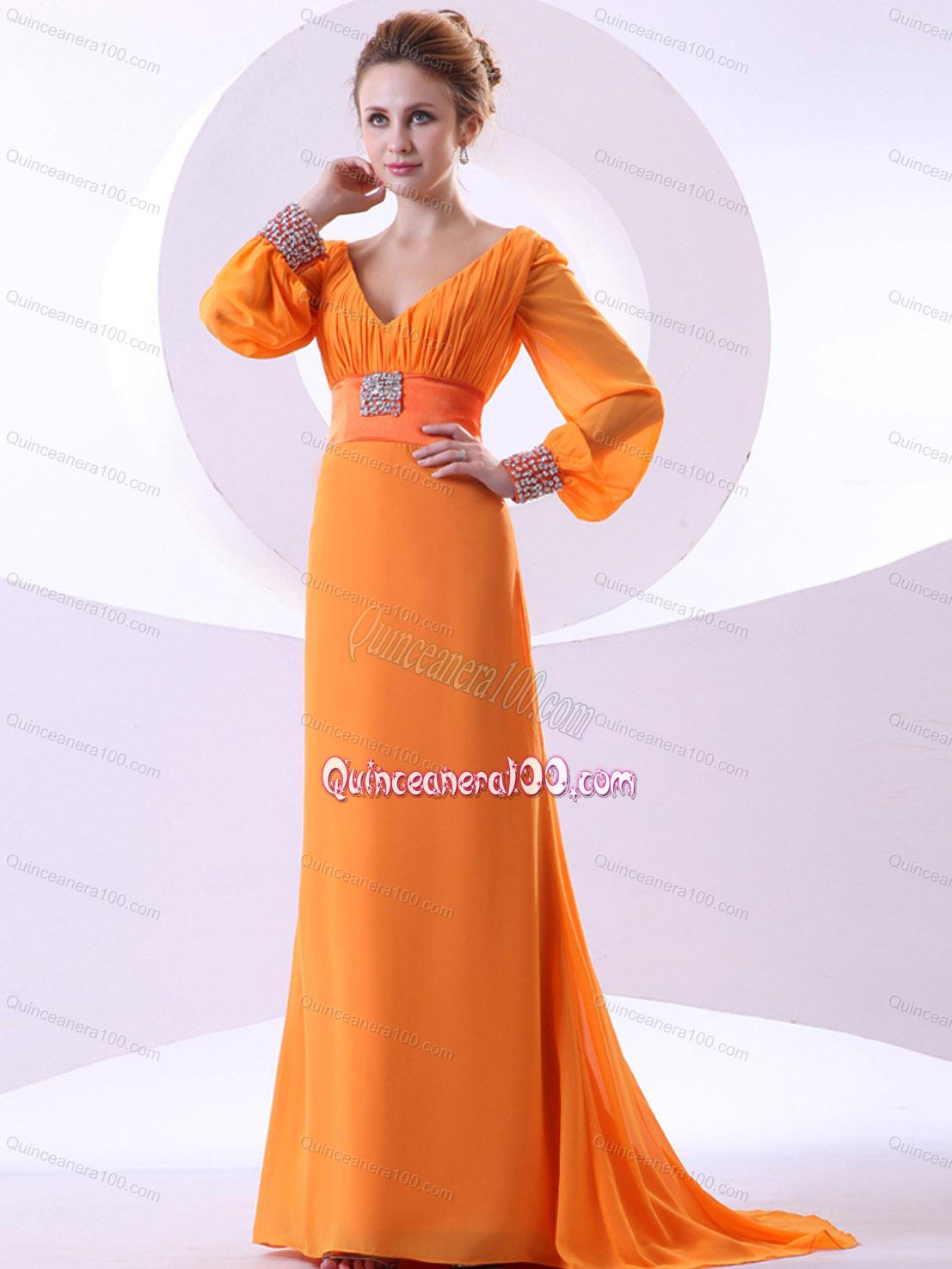 2014 The Brand New Style Orange Mother of the Dresses with Beading and Ruching