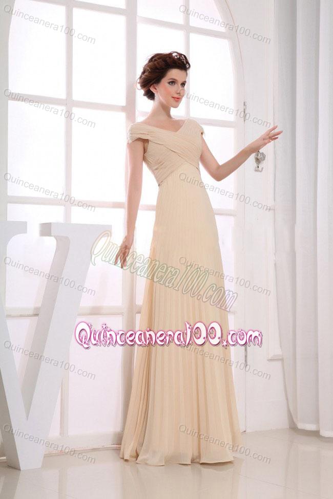 Remarkable V-neck Ruching Champagne Mother of the Dresses For 2014