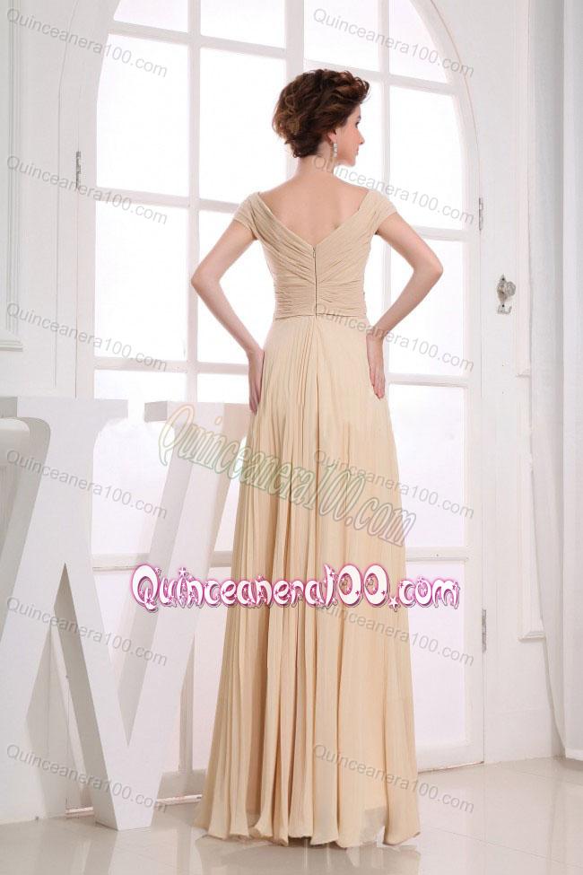 Remarkable V-neck Ruching Champagne Mother of the Dresses For 2014