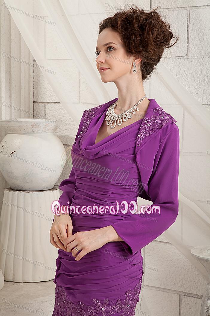 2014 Remarkable V-neck Eggplant Purple Mother Of The Dress with Appliques