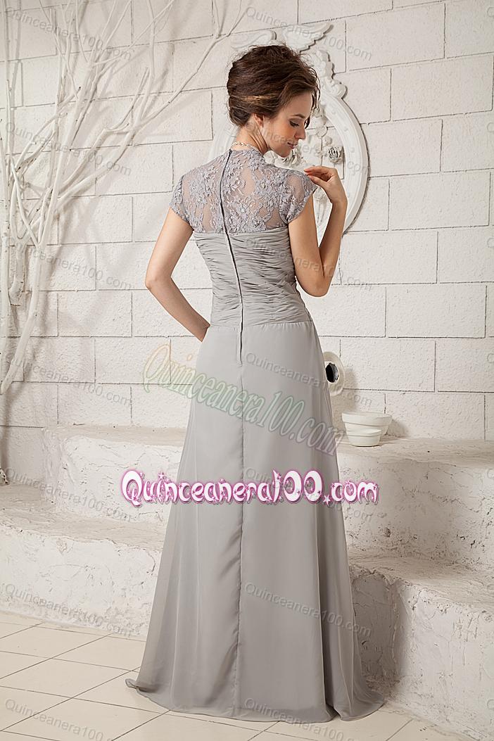 2014 Romantic V-neck Lace and Ruching Mother of the Dress in Grey