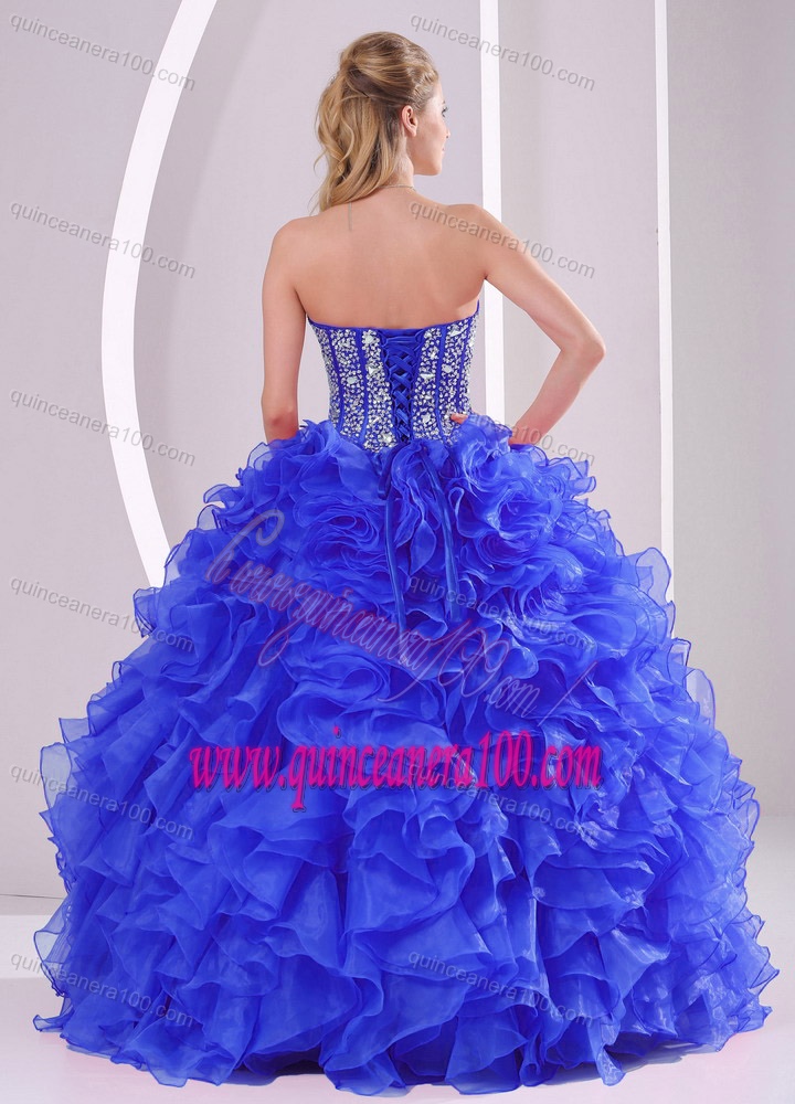 2014 Ball Gown Sweetheart Blue Quinceanera Gowns with Ruffles and Beading