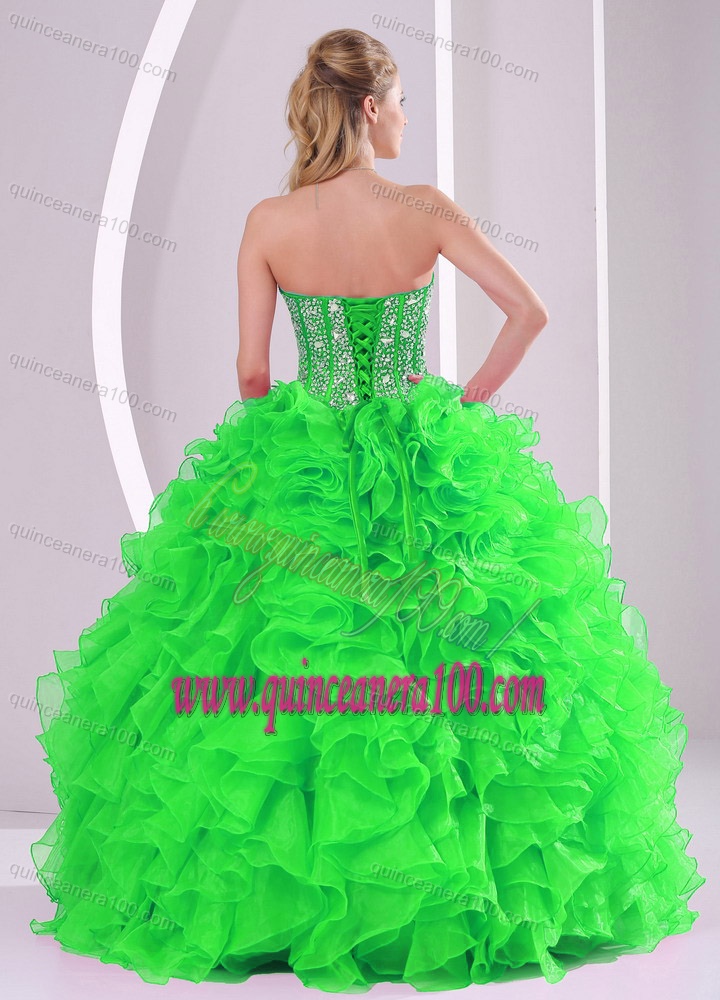 Ball Gown Sweetheart Ruffles and Beading Organza Quinceanera Gowns in Sweet 16