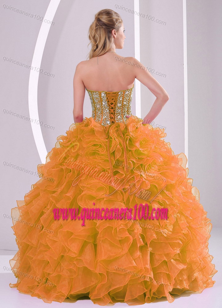 Orange Sweetheart Beautiful Quinceanera Gowns with Ruffles and Beading