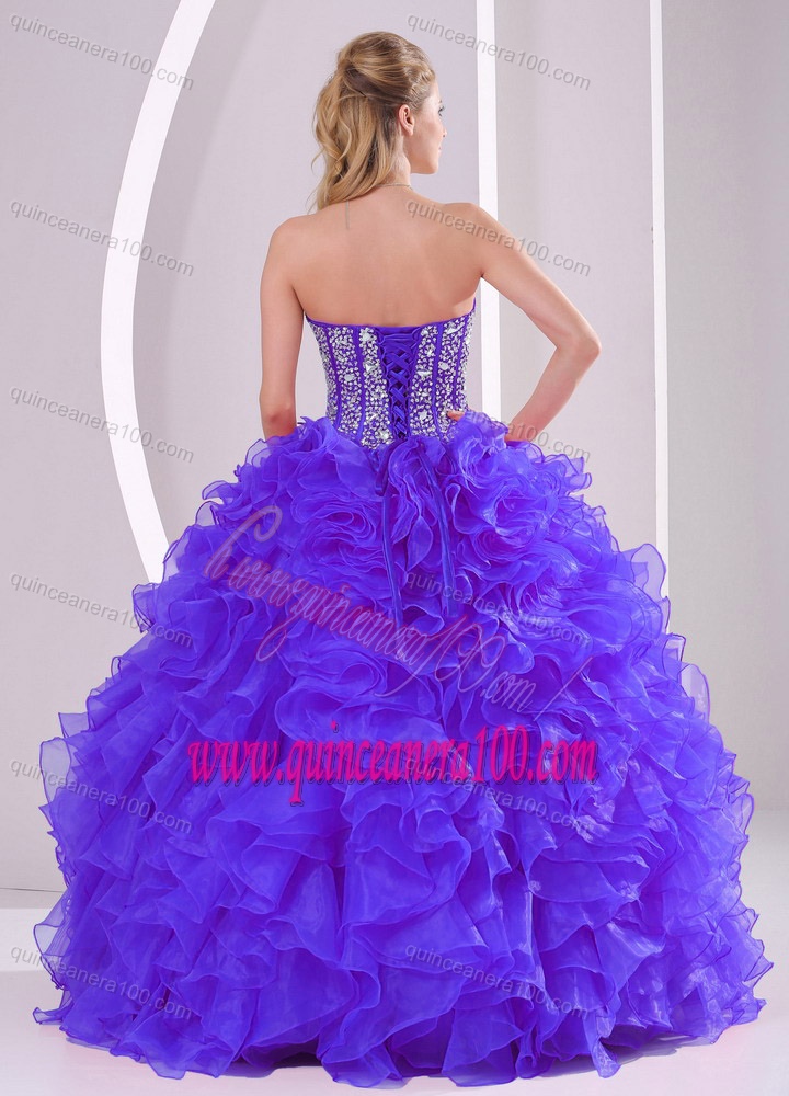 Discount Ball Gown Sweetheart Ruffles and Beaing Floor-length Quinceanera Gowns in Purple