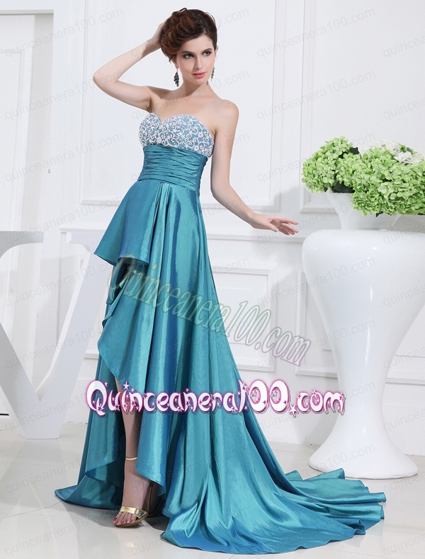 Sweetheart High-low Beading and Applique Taffeta Teal Mother of the Dress