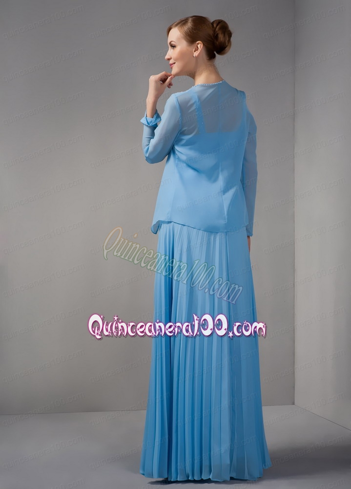 Teal Column Straps Floor-length Chiffon Appliques Mother of the Dress