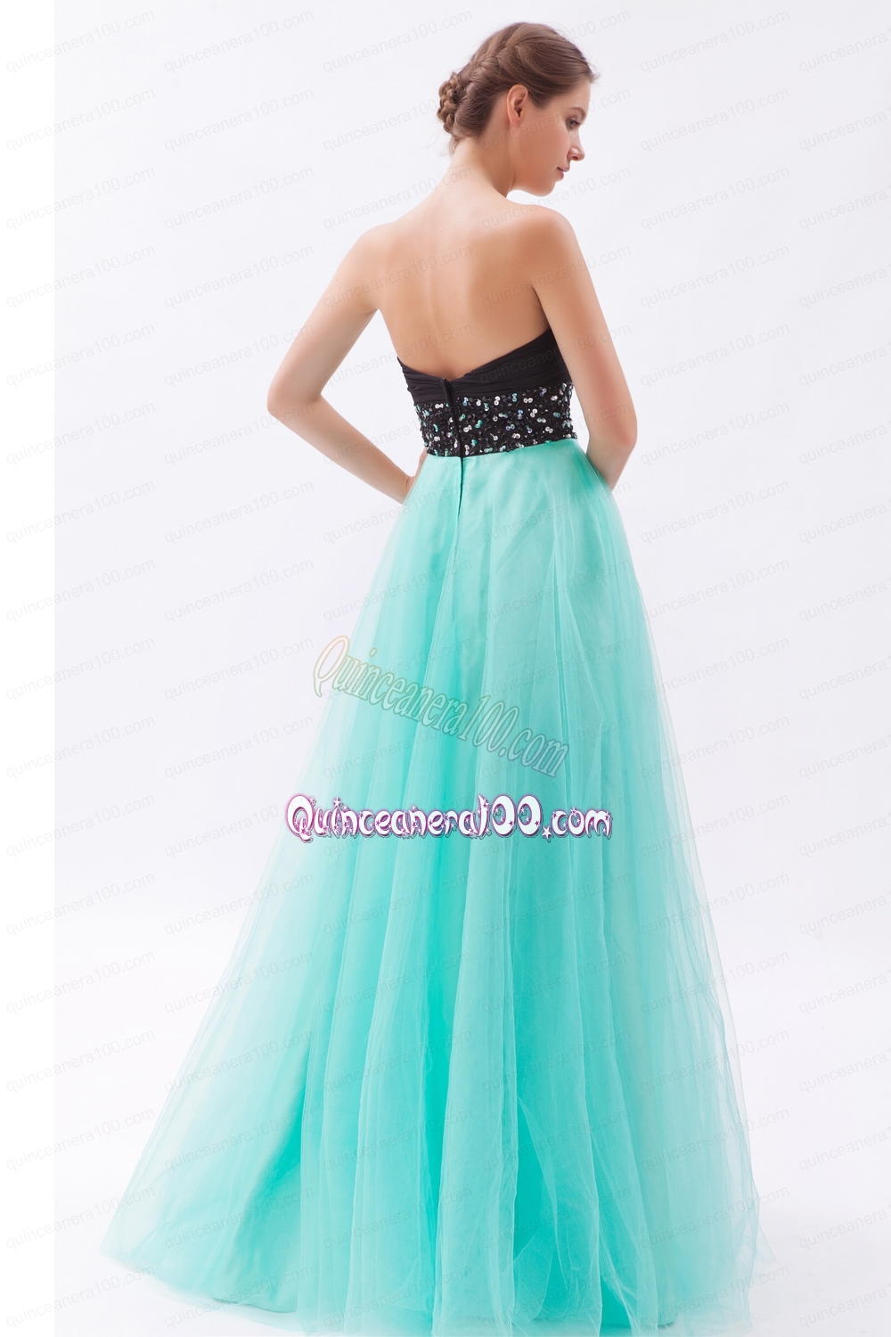 Black and Turquoise A Line Sweetheart Floor Length Tulle Beading Mother of the Dress