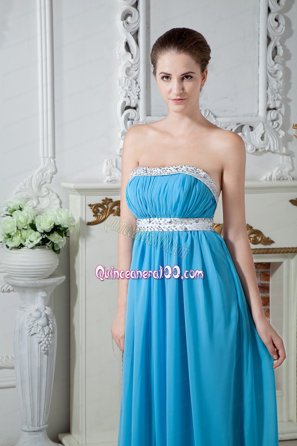 Exposed Back pleats Flowy Mother of the Dress Beading Brush Strapless Style