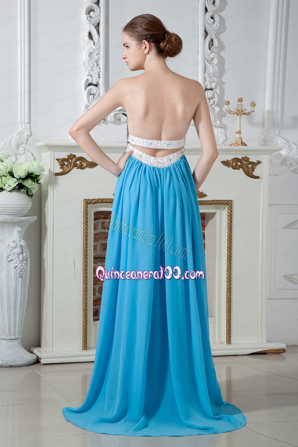 Exposed Back pleats Flowy Mother of the Dress Beading Brush Strapless Style