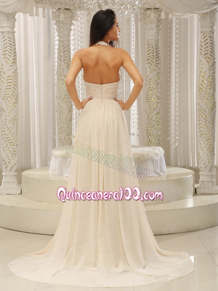 Halter Top With Beaded Ruched Bodice For Beautiful Mother of the Dress Customize