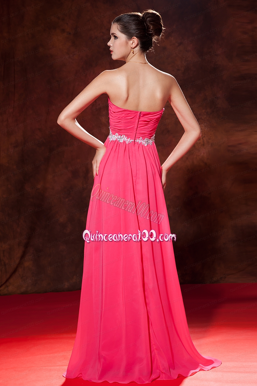 Coral Red Empire Mother of the Dress Sweetheart Chiffon Beading Floor Length