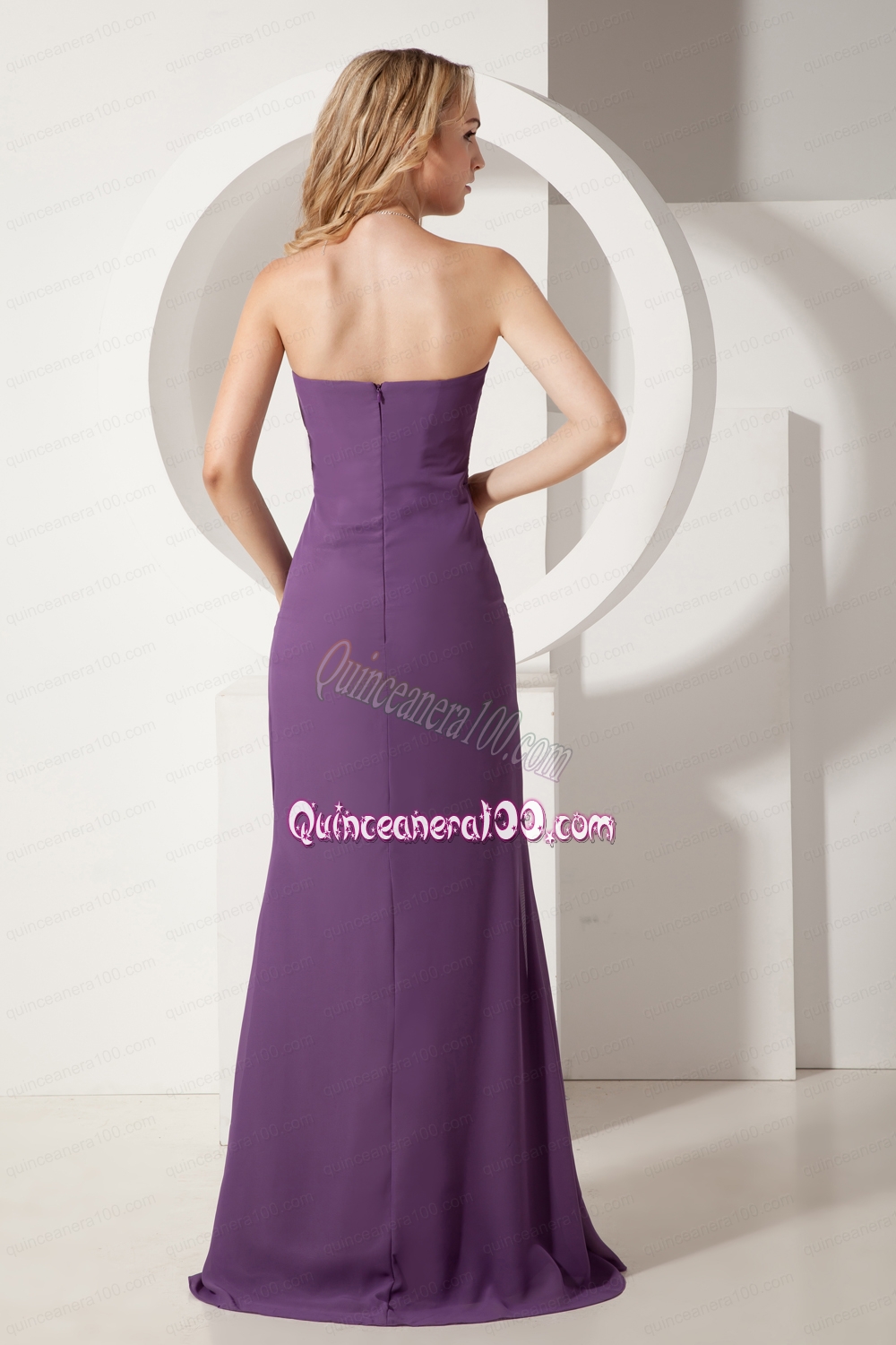 Dark Purple Column Sweetheart Brush Train Chiffon Ruching Mother of the Dress