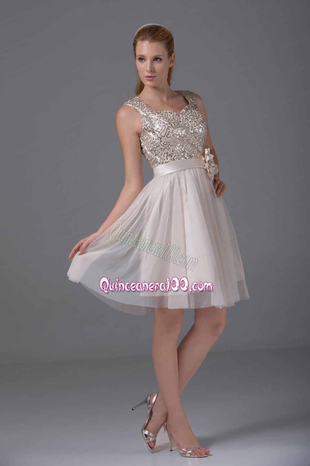 Princess Square Sash Tulle Sequins Mother of the Dress