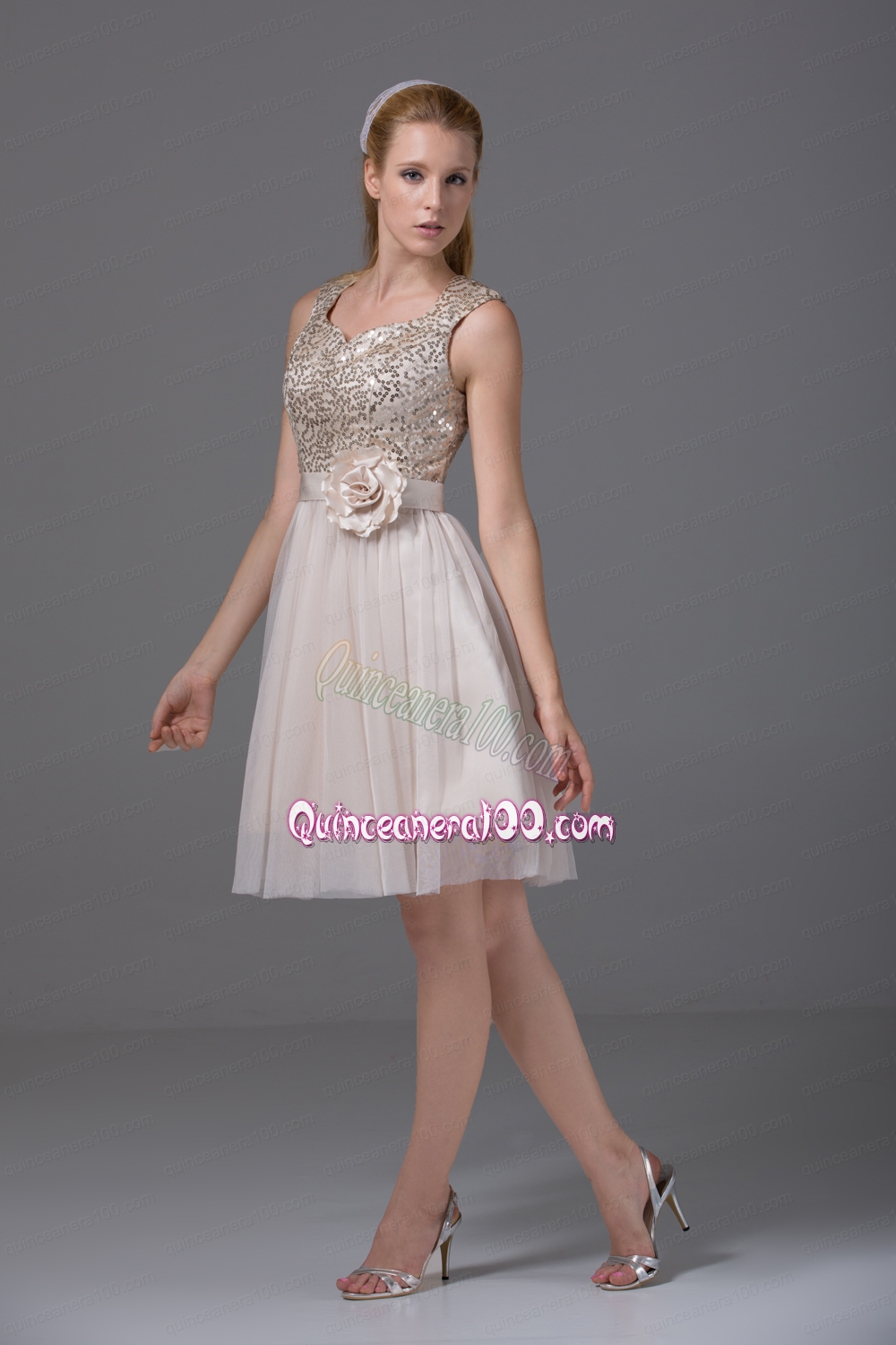 Princess Square Sash Tulle Sequins Mother of the Dress