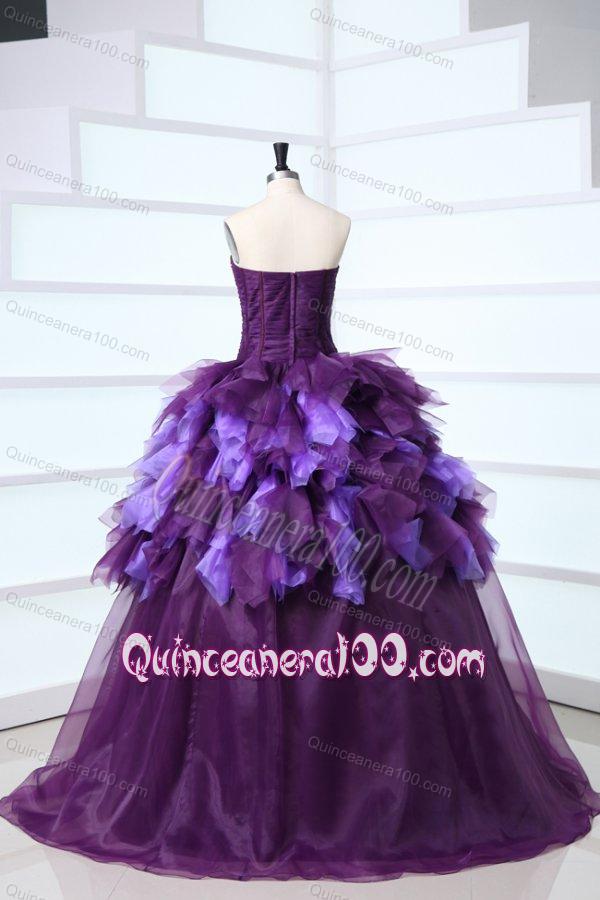 Dark Purple Sweetheart Beading and Ruffles Sweet Train Quinceanera Dress