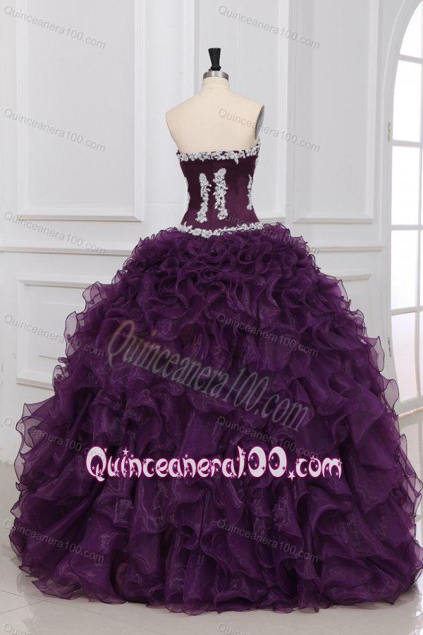 Dark Purple Sweetheart Quinceanera Dress with Appliques and Ruffles