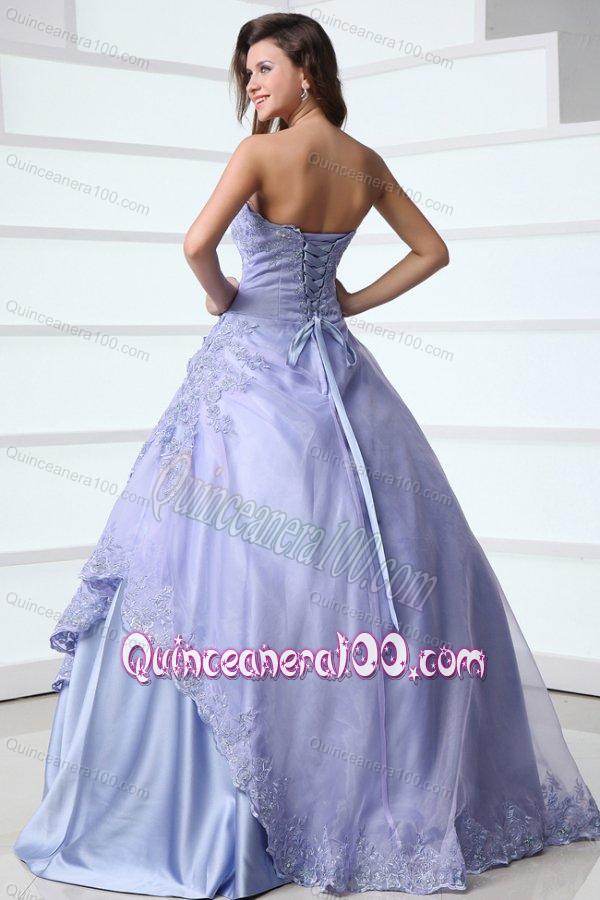 2014 Spring Strapless Appliques Decorate Quinceanera Dress in Lavender