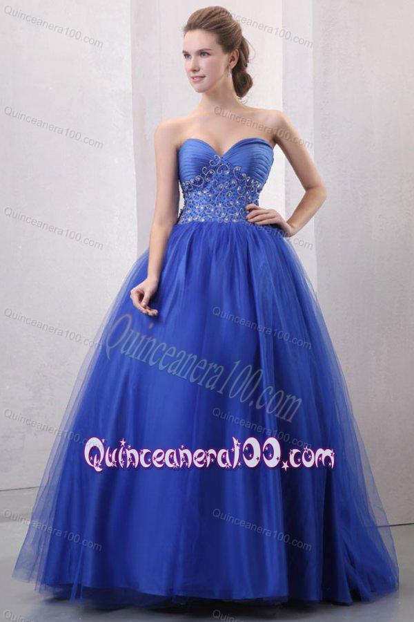 Beaded Decorate Sweetheart Royal Blue Quinceanera Dress with Ruche