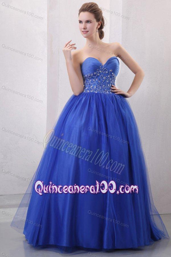 Beaded Decorate Sweetheart Royal Blue Quinceanera Dress with Ruche