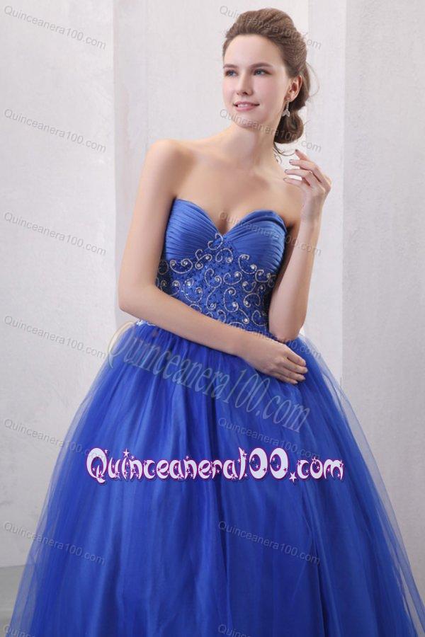 Beaded Decorate Sweetheart Royal Blue Quinceanera Dress with Ruche