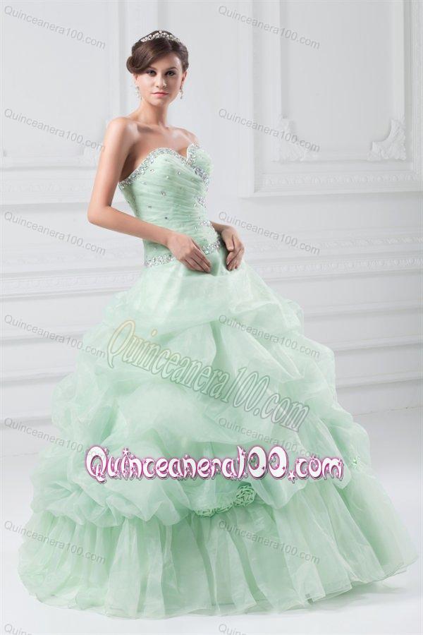 Beading and Hand Made Flowers Sweetheart Organza Quinceanera Dress