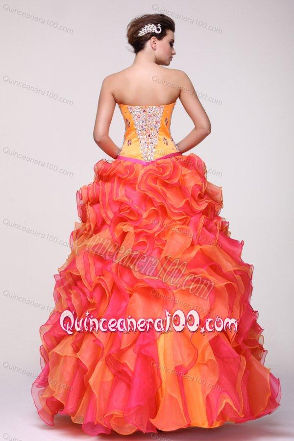 Beading and Rhinestone Strapless Multi-color Quinceanera Dress