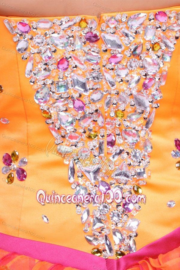 Beading and Rhinestone Strapless Multi-color Quinceanera Dress