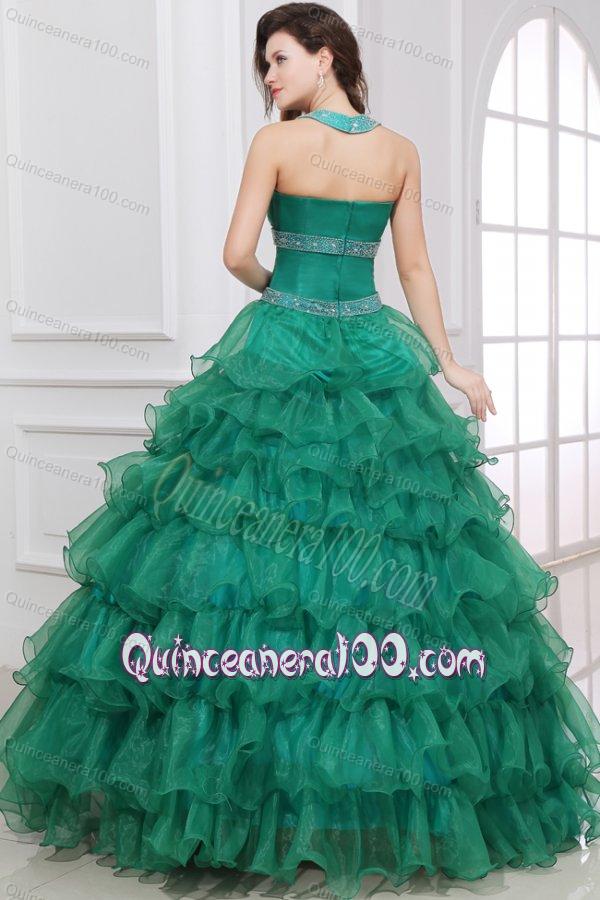 Halter Top Neck Beading and Ruffles Layered Quinceanera Dress