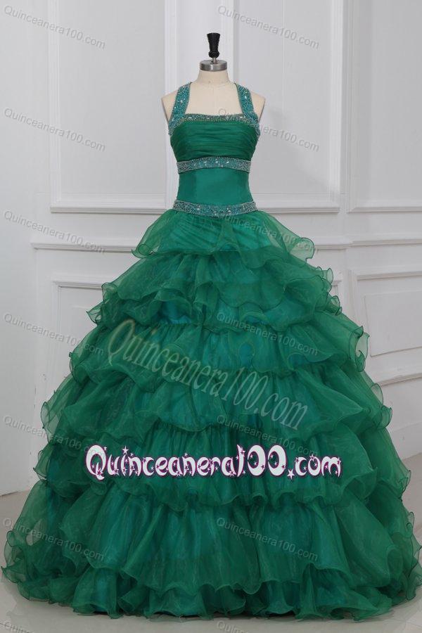 Halter Top Neck Beading and Ruffles Layered Quinceanera Dress