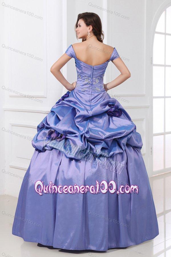 Off The Shoulder Beading and Flowers Taffeta Quinceanera Dress in Lavender