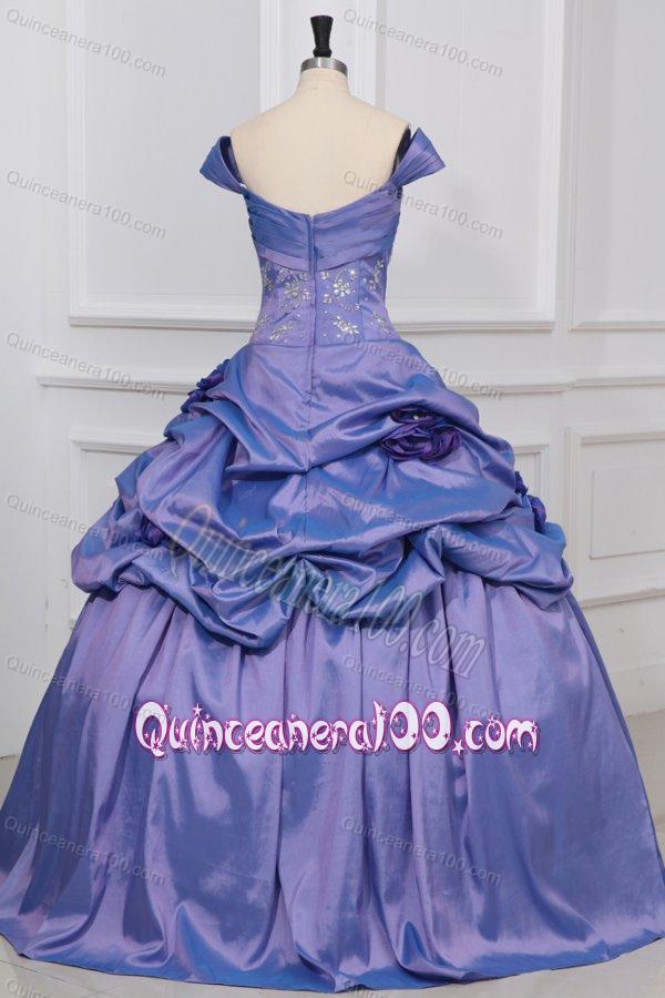 Off The Shoulder Beading and Flowers Taffeta Quinceanera Dress in Lavender