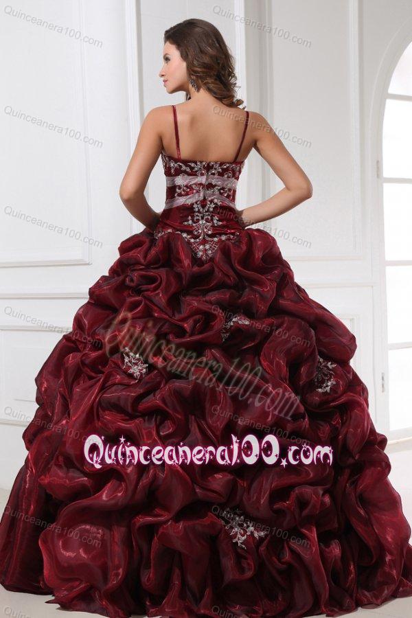 Spaghetti Straps Burgundy Long Quinceanera Dress with Appliques