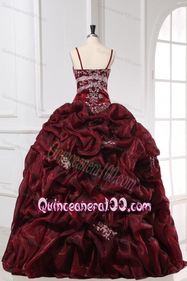 Spaghetti Straps Burgundy Long Quinceanera Dress with Appliques