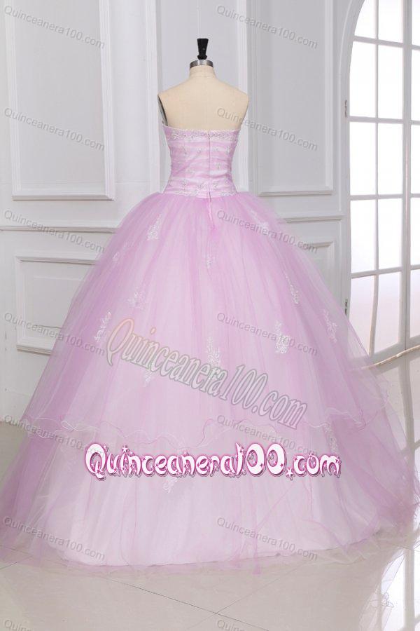 Strapless Appliques Full Length White and Baby Pink Quinceanera Dress