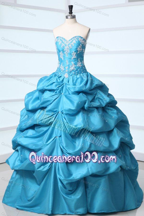 Sweetheart Appliques and Pick-ups Taffeta Quinceanera Dress in Teal