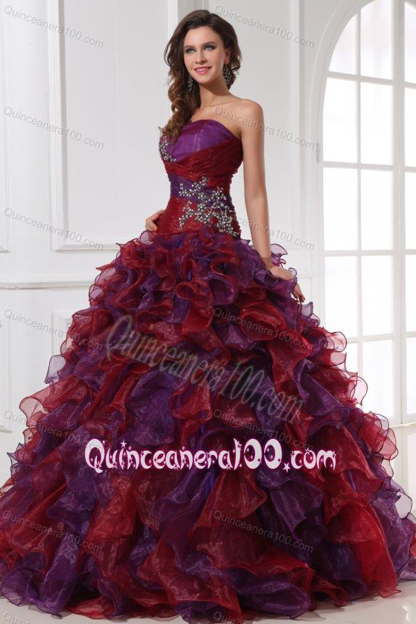 Sweetheart Appliques with Beading Organza Multi-color Quinceanera Dress