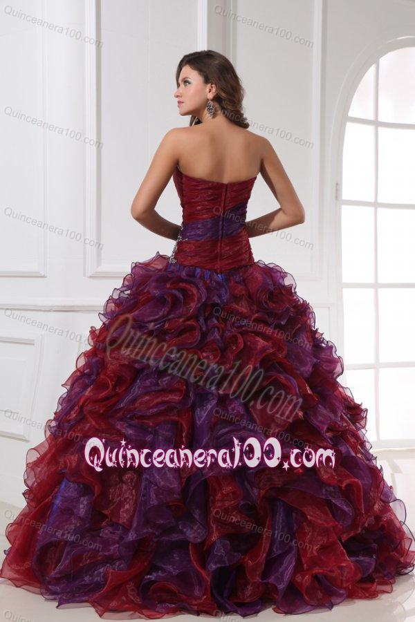 Sweetheart Appliques with Beading Organza Multi-color Quinceanera Dress