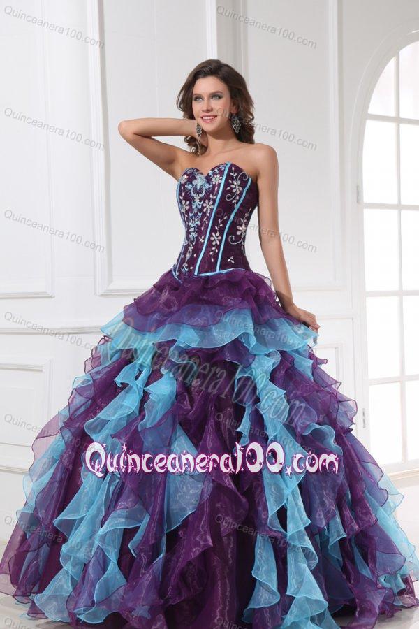 Sweetheart Beading and Appliques Multi-color Quinceanera Dress