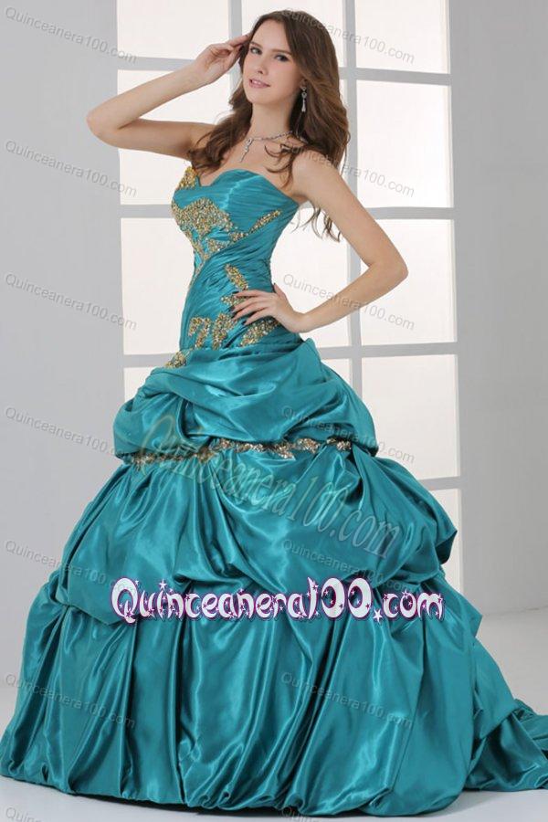 Sweetheart Beading and Ruche Quinceanera Dress in Turquoise