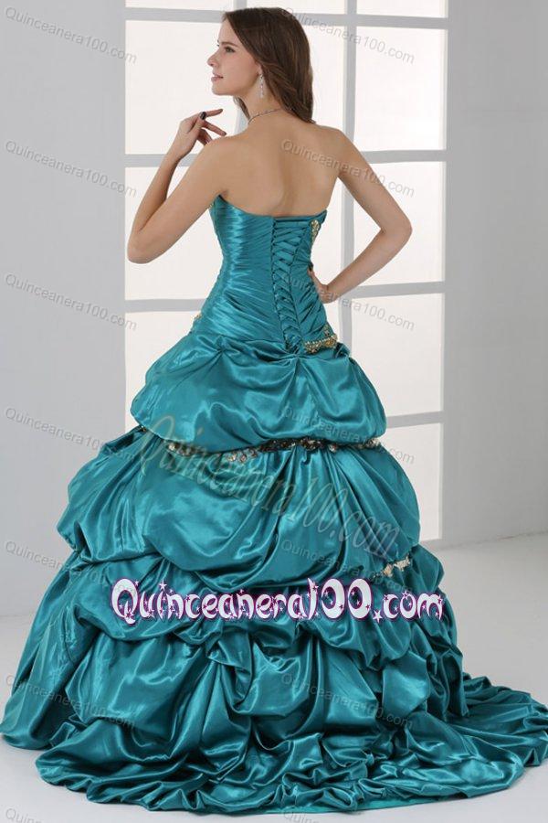 Sweetheart Beading and Ruche Quinceanera Dress in Turquoise