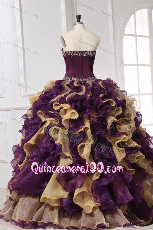 Sweetheart Beading and Ruffles Organza Multi-color Quinceanera Dress