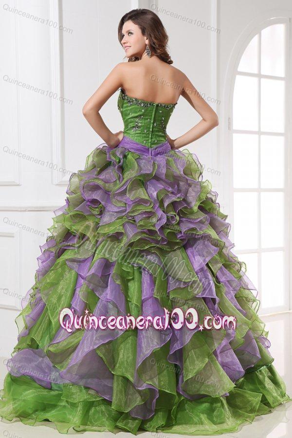 Organza Sweetheart Beading and Ruffles Quinceanera Dress in Multi-color