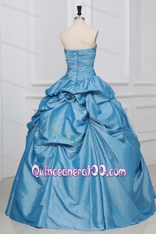 Sweetheart Hand Made Flowers Taffeta Quinceanera Dress in Light Blue