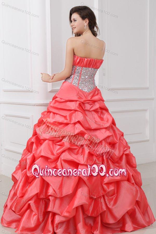 Watermelon Strapless Sequins and Pick-ups Taffeta Quinceanera Dress